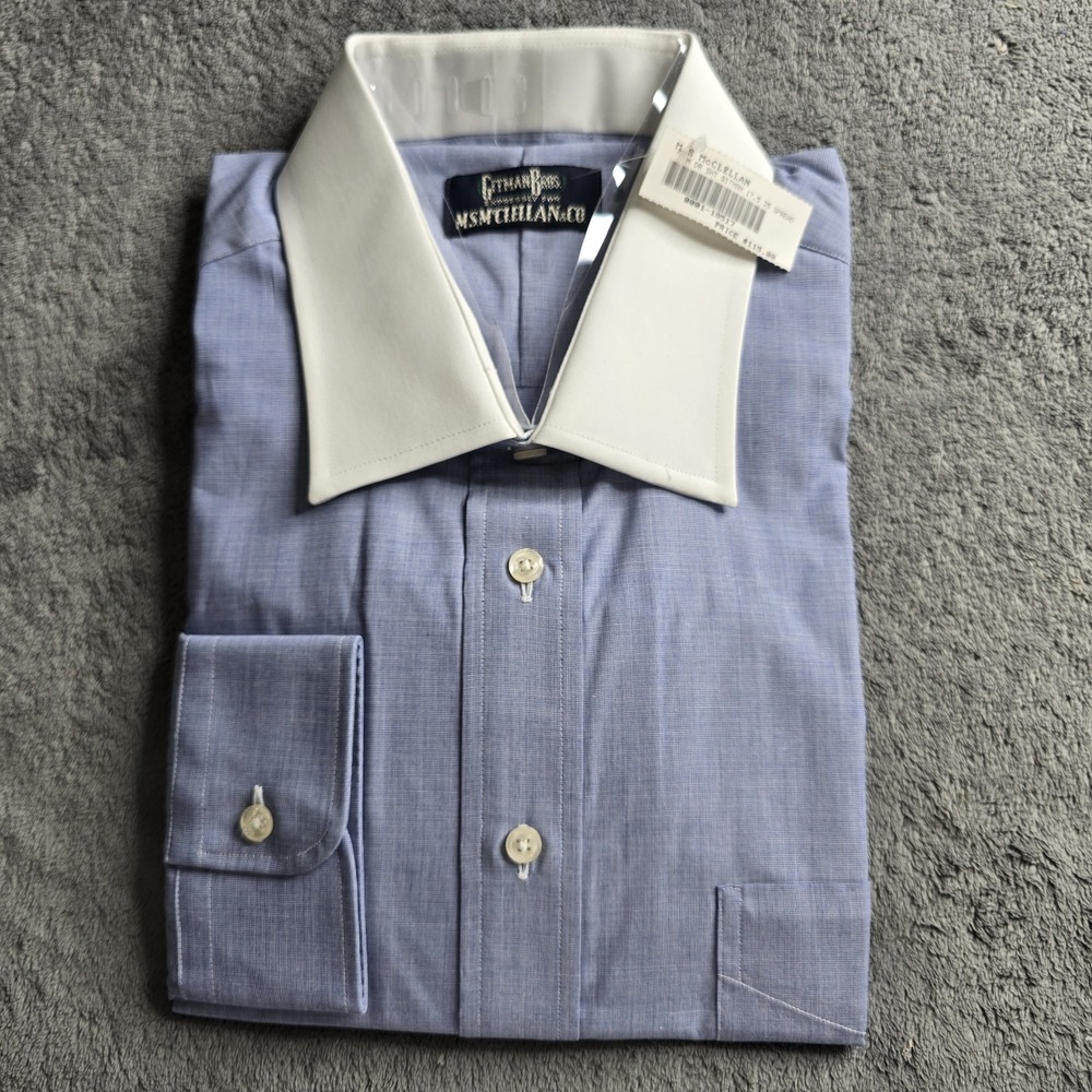 NWT Gitman Bros Shirt Mens 17.5 35 Blue White Collar Long Sleeve Dress Button Up